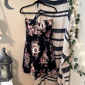 Francesca’s Black Floral Strapless Mini Dress